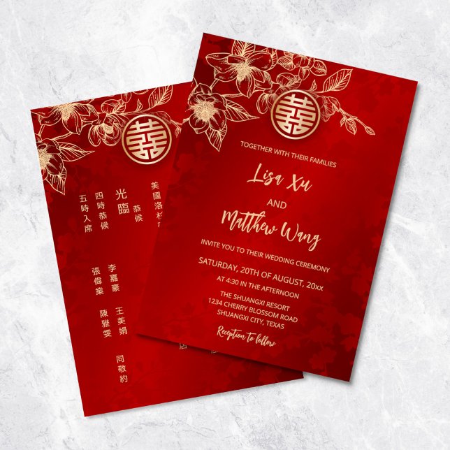 Invitación Boda bilingüe chino-inglés Magnolia (Subido por el creador)