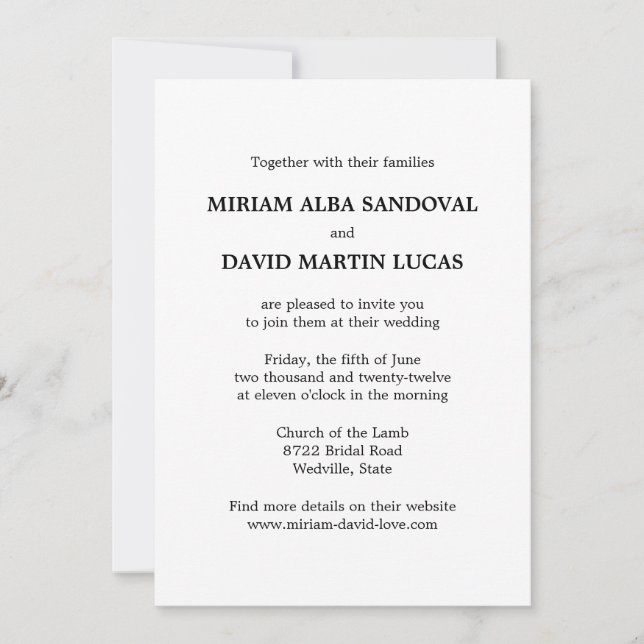 Invitación Boda bilingüe formal minimalista (Anverso)