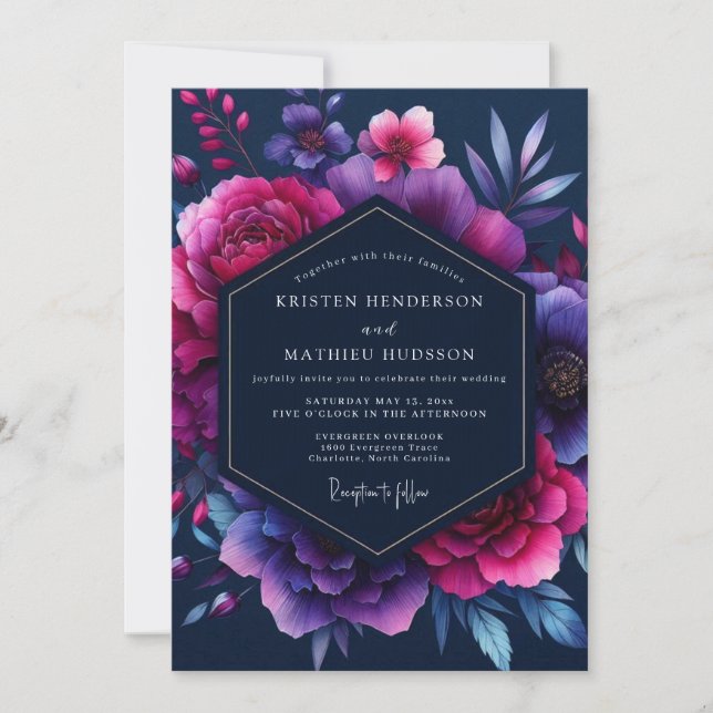Invitación Boda Bioluminiscente de Amatista (Anverso)