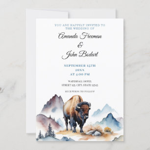 Invitación Boda Bison Bison de color blanco y azul