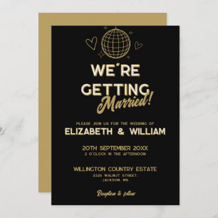 Invitación Boda Black And Gold Retro Disco Groovy