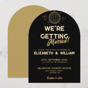Invitación Boda Black And Gold Retro Disco Groovy