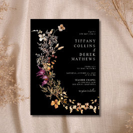 Invitación Boda Black Boho Wildflower