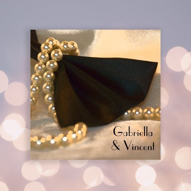 Invitación Boda Black Bow Tie and White Pearls (Subido por el creador)