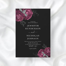 Invitación Boda Black Floral Burgundy Peonies