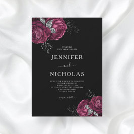 Invitación Boda Black Floral Burgundy Peonies