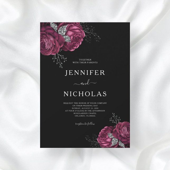 Invitación Boda Black Floral Burgundy Peonies (Subido por el creador)