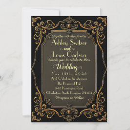 Invitación Boda Black Golden Victorian Lace