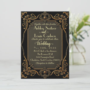 Invitación Boda Black Golden Victorian Lace