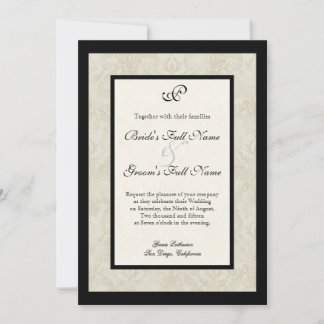 Invitación Boda Black n Cream Fleur de Lis Damask