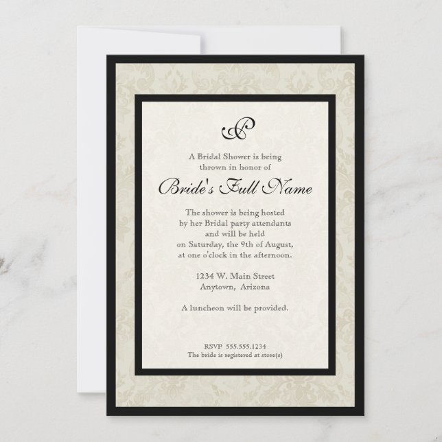 Invitación Boda Black n Cream Fleur de Lis Damask (Anverso)