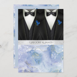 Invitación Boda Black Tuxedos Blue Boutonniere