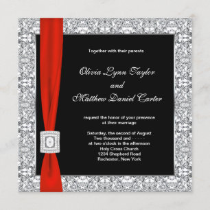 Invitación Boda Black White Red Bow