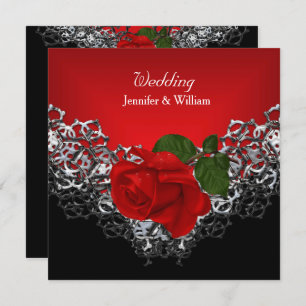 Invitación Boda Black White Silver Proep RED Rose