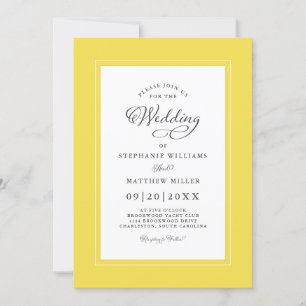 Invitación Boda Blanca Amarilla Marco de Caligrafía Elegante