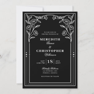 Invitación Boda blanca blanca de cosecha negra