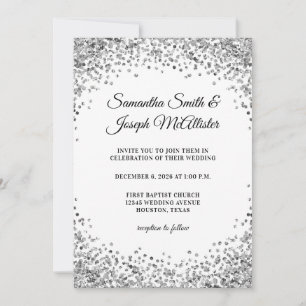 Invitación Boda Blanca Borde Brillo Plateado