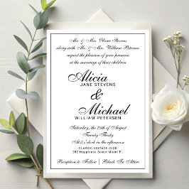 Invitación Boda blanca clásica tradicional formal vintage