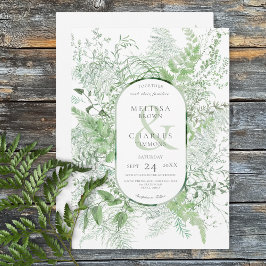 Invitación Boda Blanca con Follaje Verde de Helecho Rústico