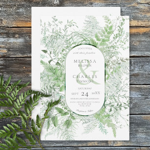 Invitación Boda Blanca con Follaje Verde de Helecho Rústico