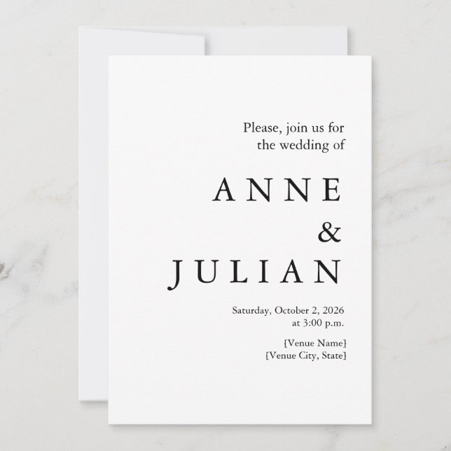 Invitación Boda blanca con foto y código QR (Anverso)