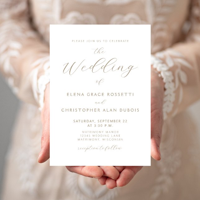 Invitación Boda Blanca con Letra Dorada Moderna (Subido por el creador)