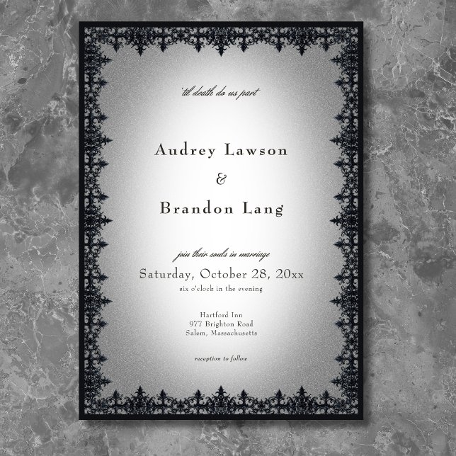 Invitación Boda Blanca de Hierro Gótico Victoriano (Victorian Gothic Iron Border White Wedding Invitation)