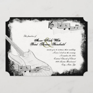 Invitación Boda blanca de la música del negro enrrollado de