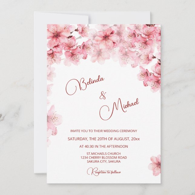 Invitación Boda Blanca Flor de Cerezo (Anverso)