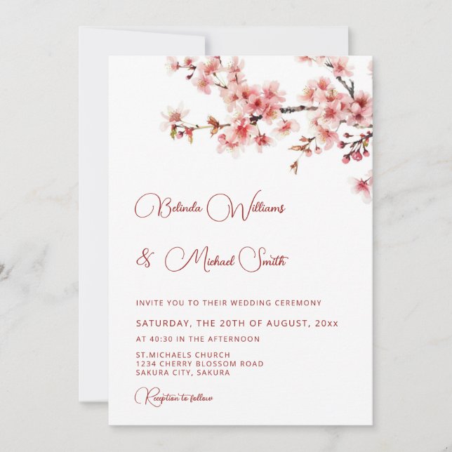 Invitación Boda Blanca Flor de Cerezo (Anverso)