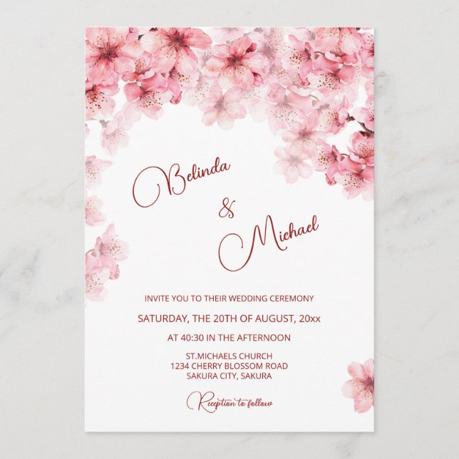 Invitación Boda Blanca Flor de Cerezo (Anverso)