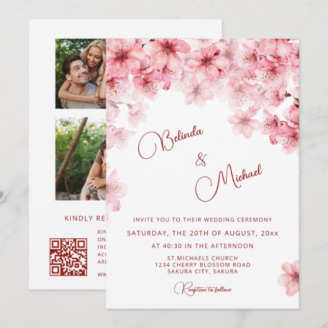 Invitación Boda Blanca Flor de Cerezo (Anverso / Reverso)