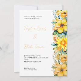Invitación Boda Blanca Floral Amarilla Bohemiana
