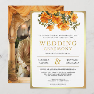 Invitación Boda Blanca Floral de Marigold Amarillo del Sur de