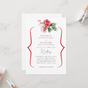 Invitación Boda Blanca floral Rojo Etéreo