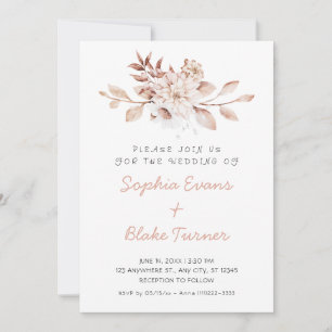Invitación Boda Blanca Floral Suave Rústica Moderna