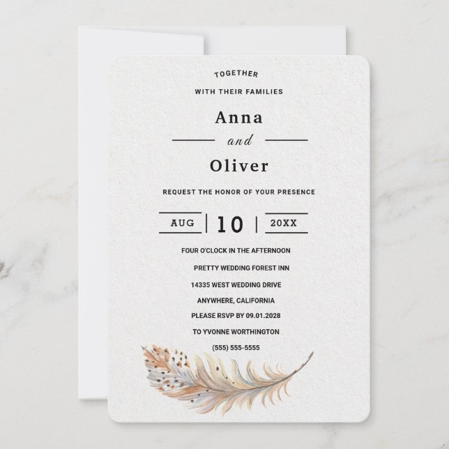 Invitación Boda blanca moderna elegante simple personalizable (Anverso)