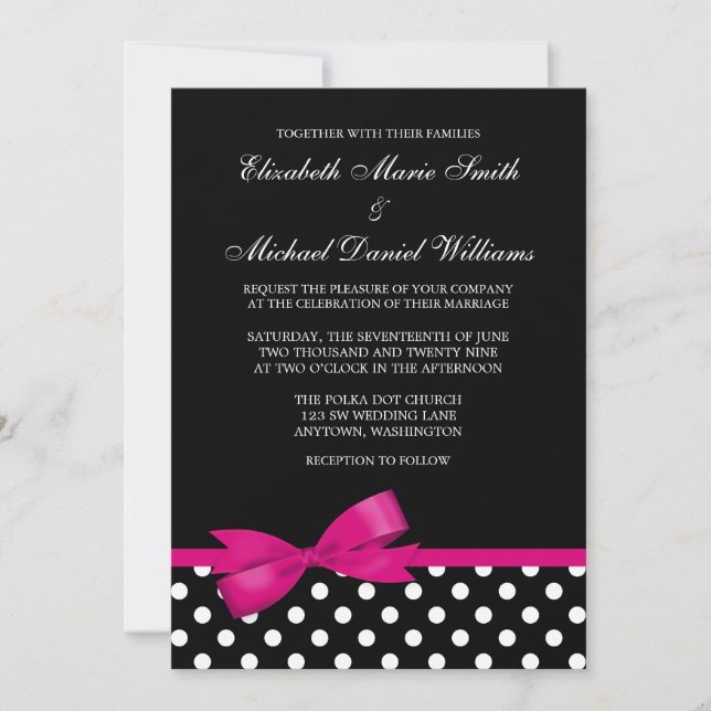 Invitación Boda blanca negra del arco del rosa del lunar (Anverso)