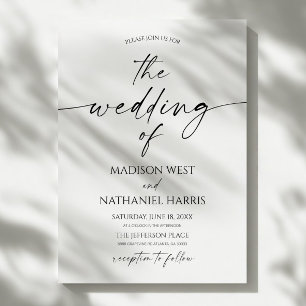 Invitación Boda Blanca Negra Minimalista Elegante Moderna