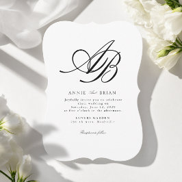 Invitación Boda Blanca Negra Monograma Elegante