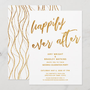 Invitación Boda Blanca Recepción Feliz para Siempre de Oro