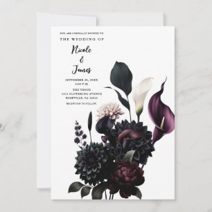 Invitación Boda Blanca Romántica Floral Oscura y Melancólica