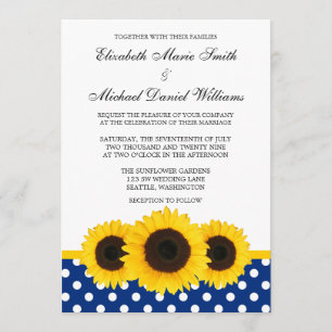 Invitación Boda blanca y azul del girasol amarillo del lunar