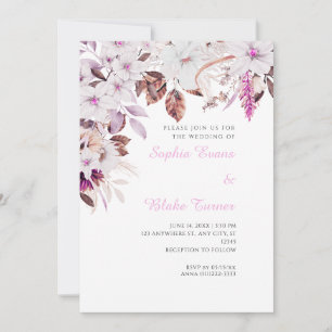 Invitación Boda Blanca y Floral Boho Otoño Boda Blanca