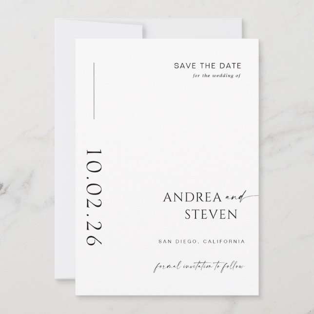 Invitación Boda blanca y negra salva la foto de la fecha (Anverso)