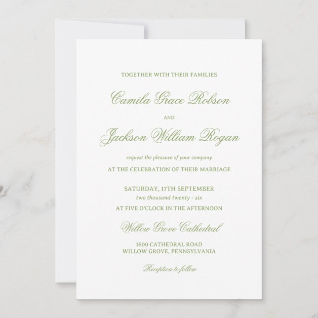 Invitación Boda Blanca y Verde (Anverso)