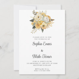 Invitación Boda blanco amarillo y floral blanco
