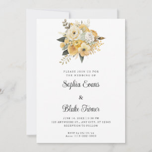 Invitación Boda blanco amarillo y floral blanco