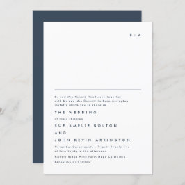 Invitación Boda blanco azul de la Marina Monograma simple ele