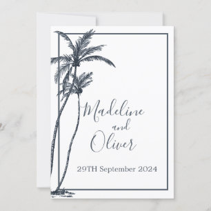 Invitación Boda Blanco Azul Elegante del Árbol de Palma Tropi